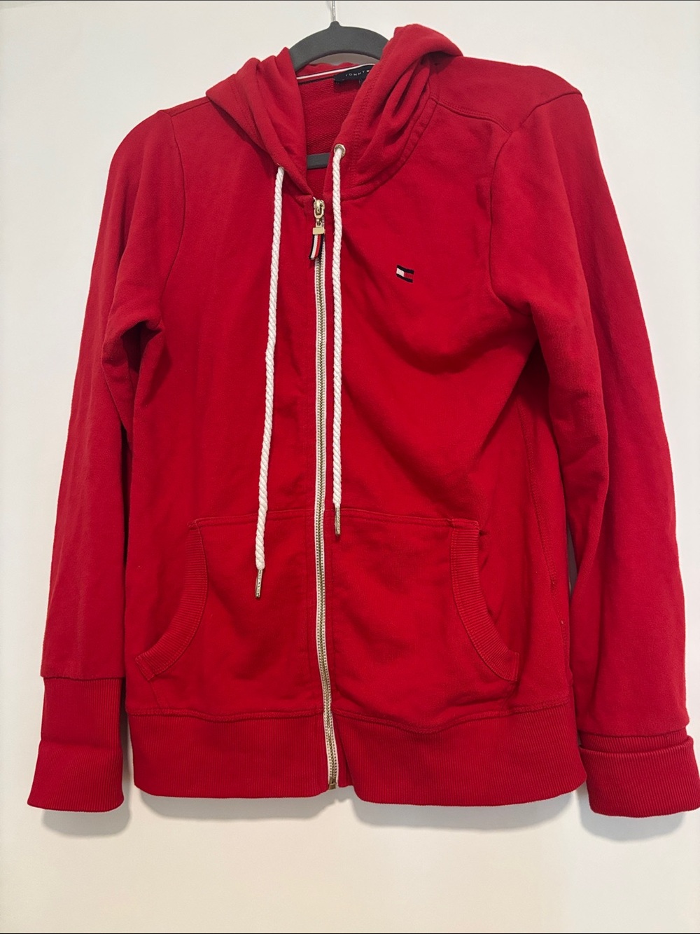 Tommy Hilfiger zip up lightweight red jacket with hood size S